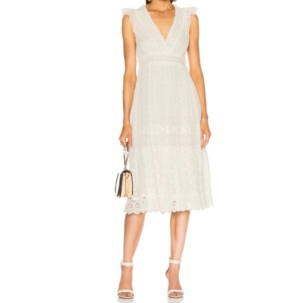 Ulla Johnson Marjorie Eyelet Ruffle White Cotton‎ Dress Size 6 Blanc Cotton Lace
